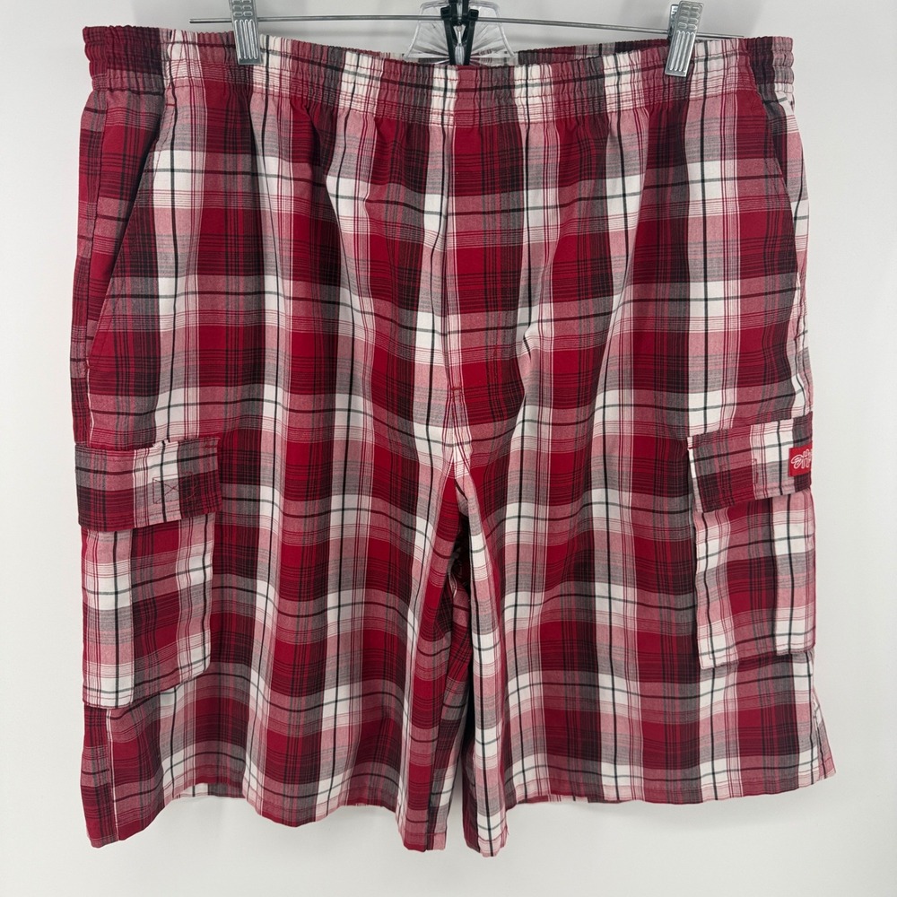 Shaka Wear Mens 4XL Plaid Cargo Shorts Red White Black Elastic Waist Streetwear